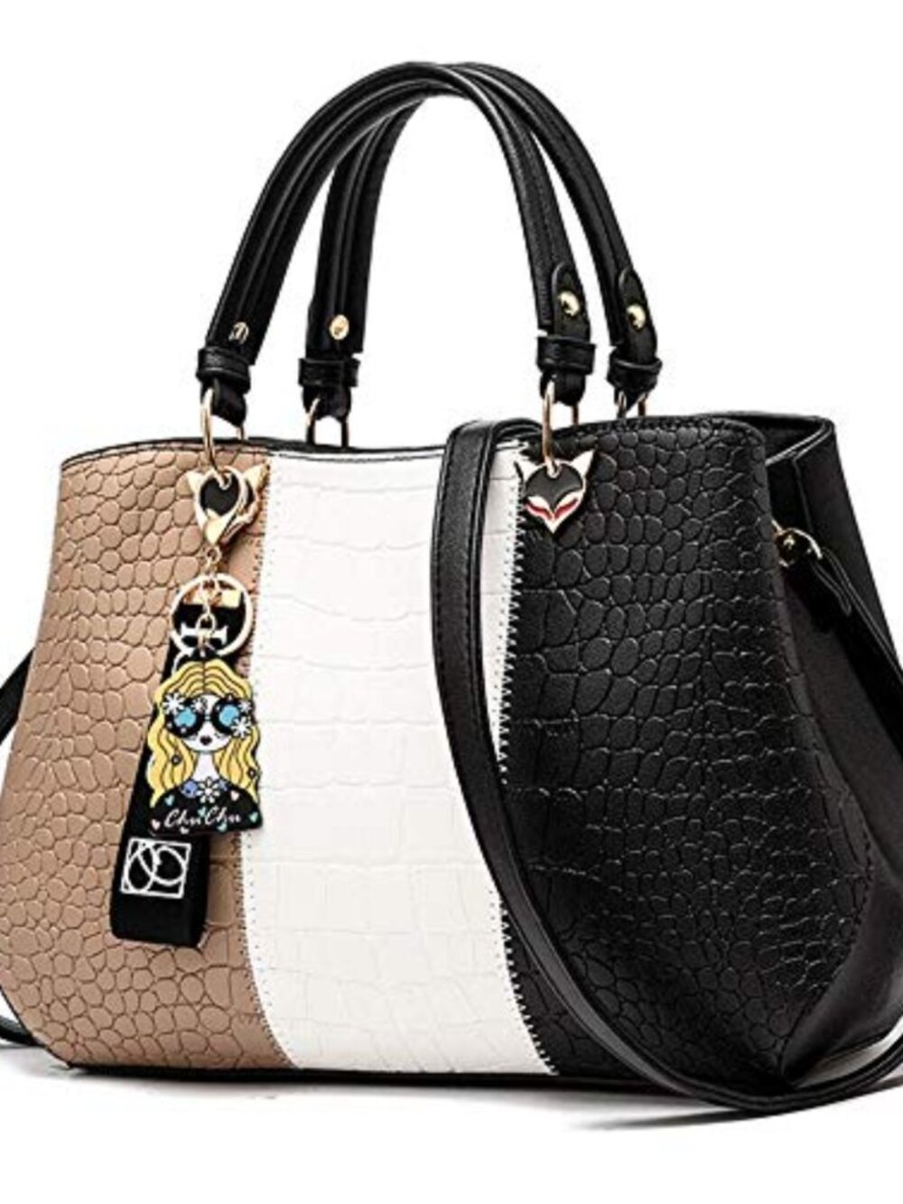 Faux Leather Satchel Top Handle Handbag Multiple Pockets Adjustable Strap